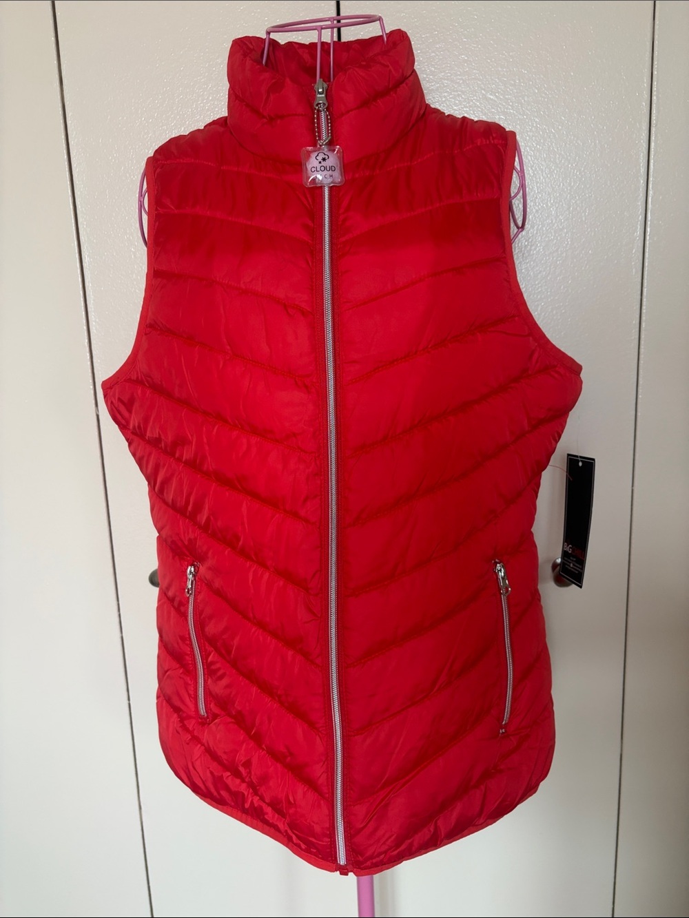 Cloud 9 Women's Bright Red Quilted Puffer Vest with Stand Collar